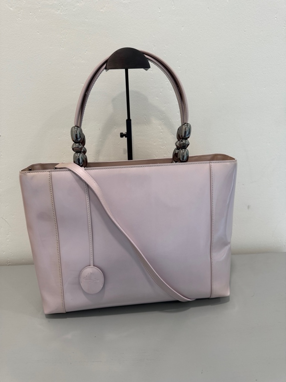 Dior Lady Perla lilac pink Leather Tote with Beaded Handle Accents